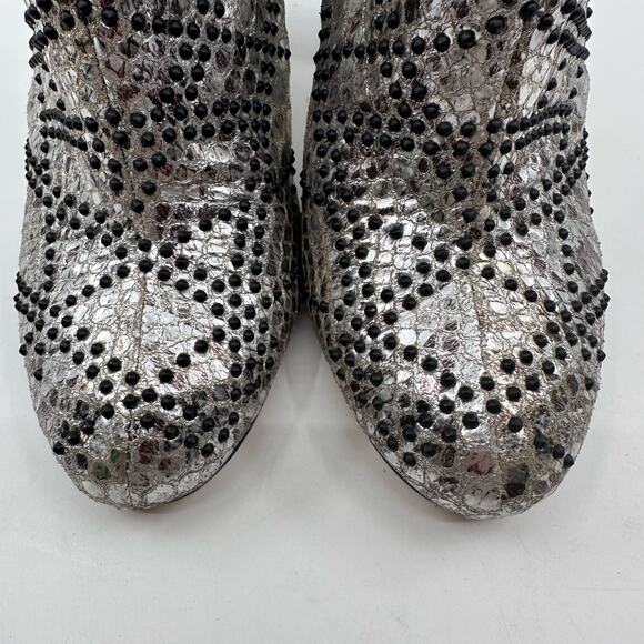 Calvin Klein 'Jamine' Studded Booties/Heels 34E2666 Zip-Up Women's US 7.5 Silver - Picture 3 of 11